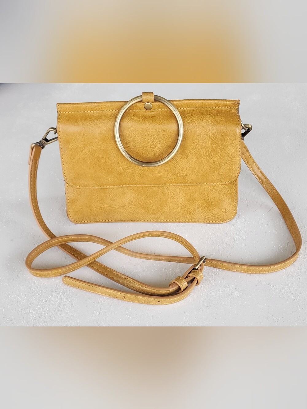 Joy Susan Mustard Crossbody Bag with Gold Ring
